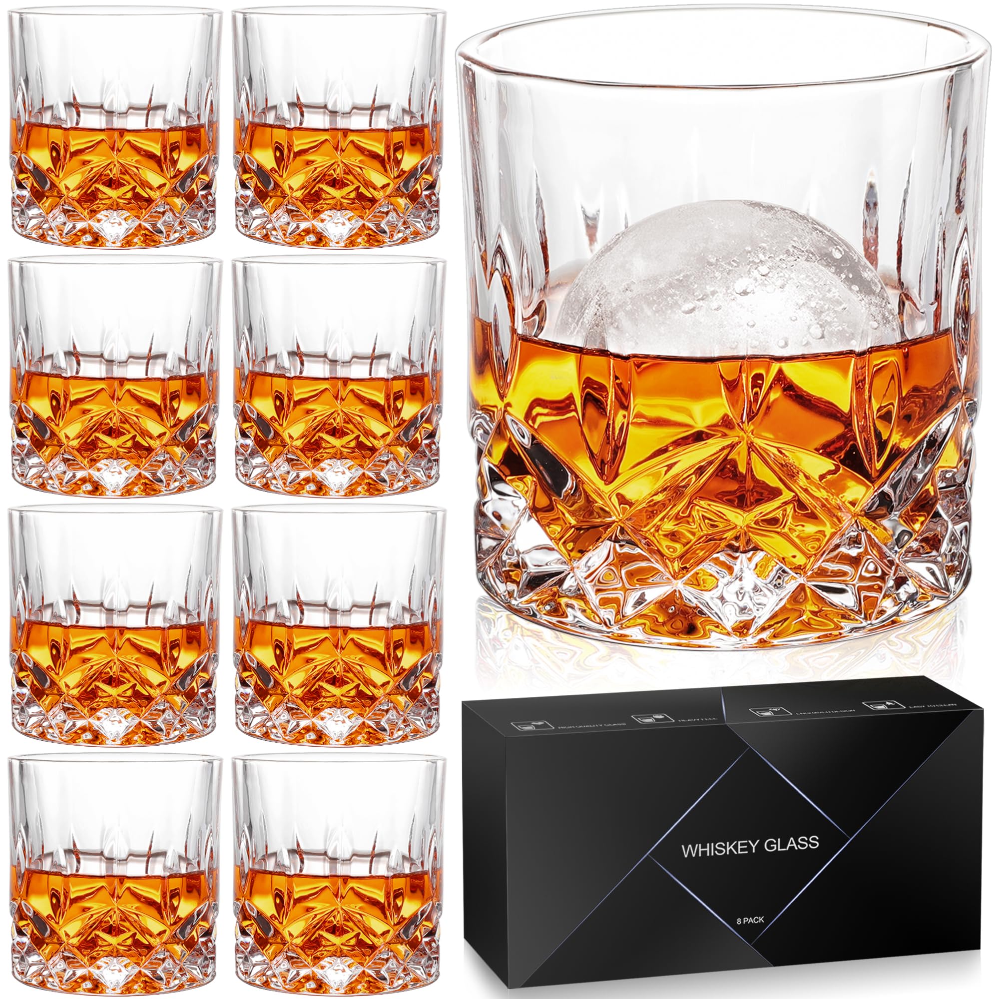 QUMMFA whiskey glasses set of 8 in a crystal-clear finish for elegant serving