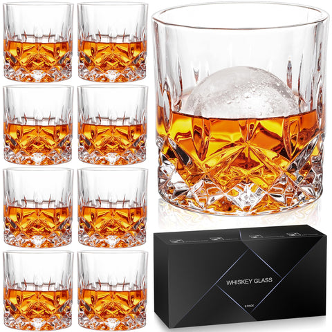 QUMMFA whiskey glasses set of 8 in a crystal-clear finish for elegant serving
