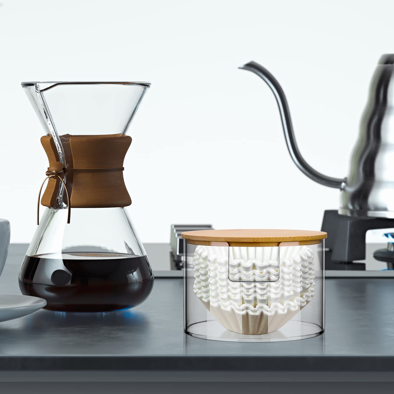 Qunclay clear acrylic storage on a counter showing easy access to filters.