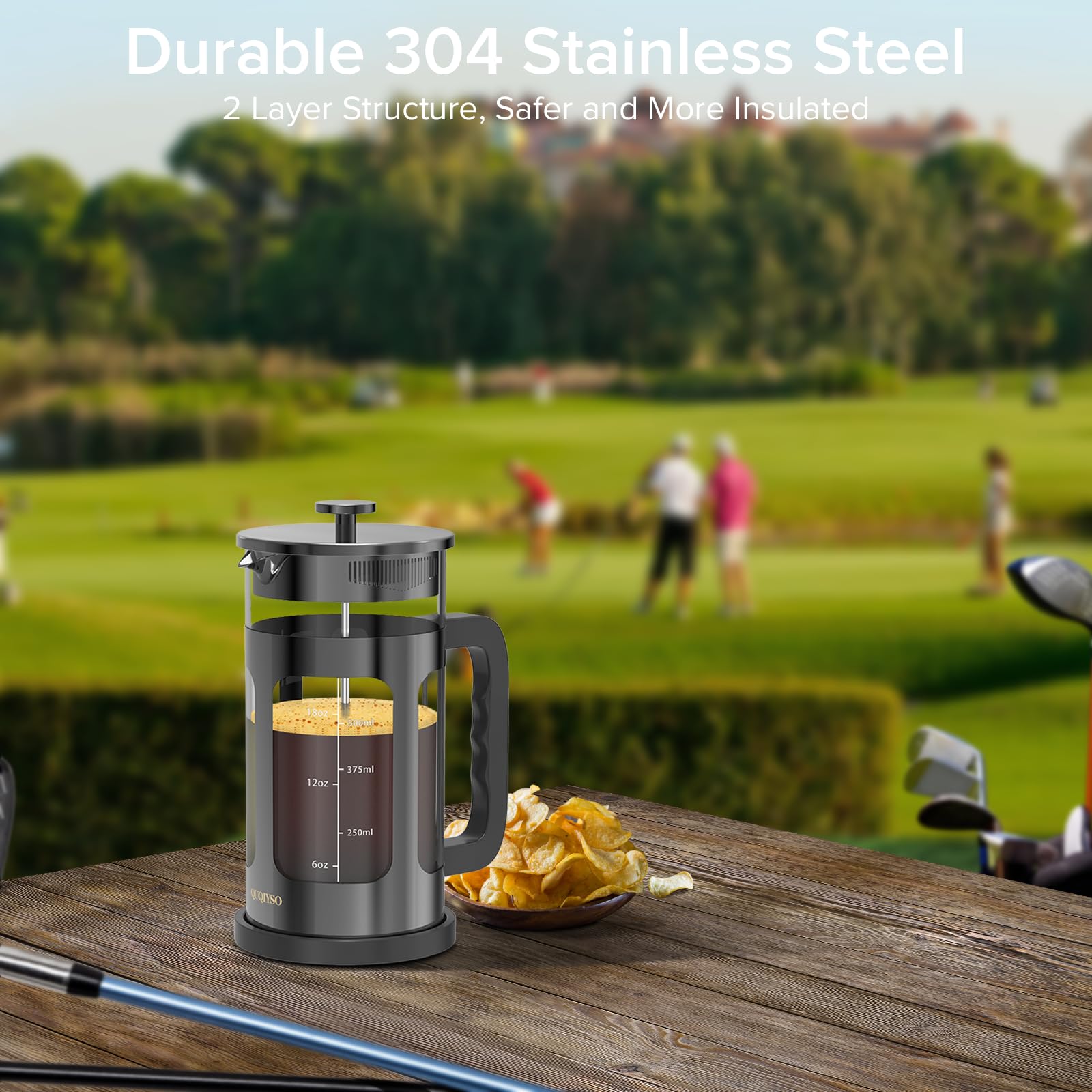 QUQIYSO 304 stainless steel body ensures durable daily coffee making.