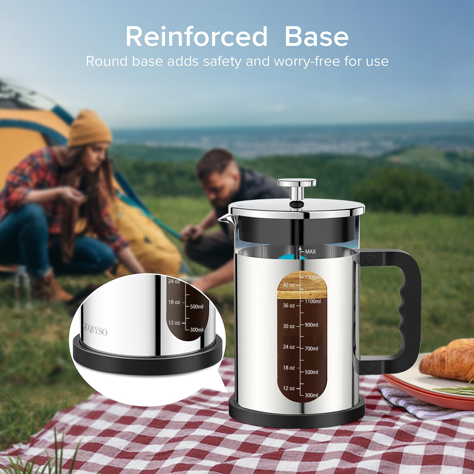 QUQIYSO 80-mesh filter system reduces sediment for smoother cups.