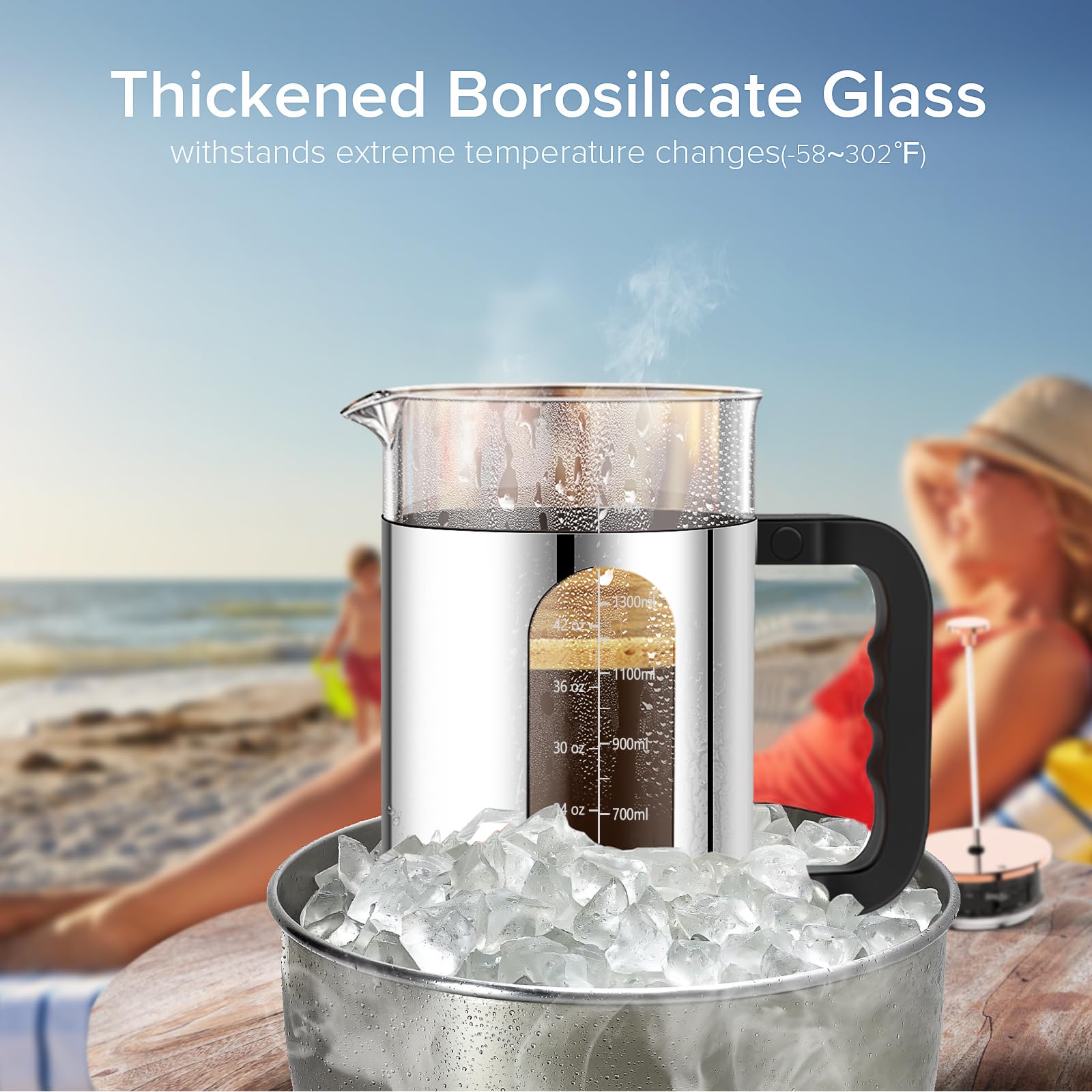 QUQIYSO borosilicate glass beaker shows transparent brewing and clarity.