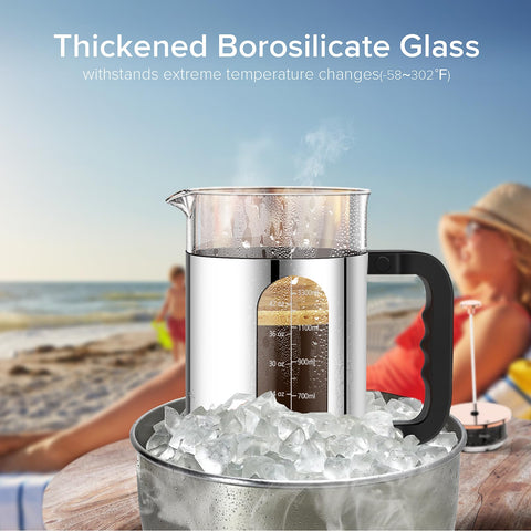 QUQIYSO borosilicate glass beaker shows transparent brewing and clarity.