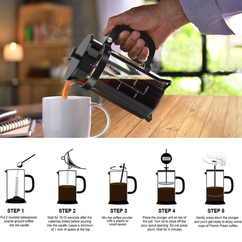 QUQIYSO French Press 21oz capacity ideal for two cups