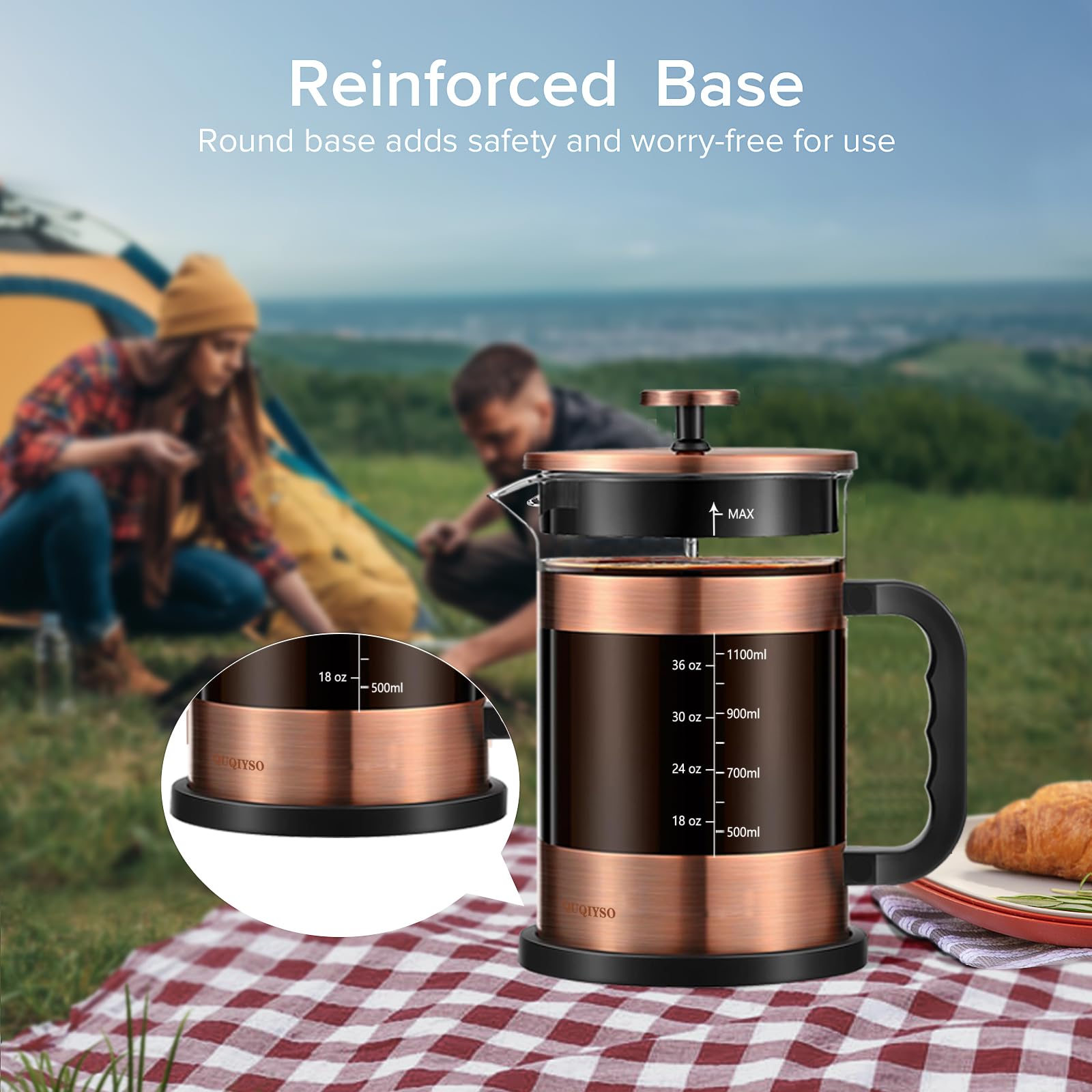 QUQIYSO French Press 4-filter system ensures finer grounds are separated.