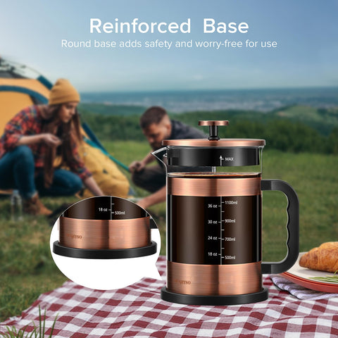 QUQIYSO French Press 4-filter system ensures finer grounds are separated.