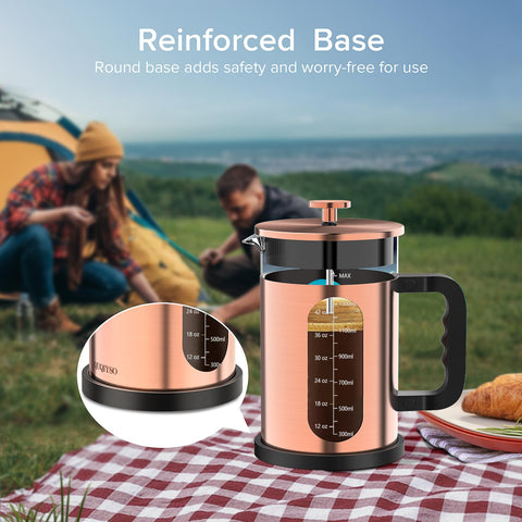 QUQIYSO French Press 80-mesh filter removing fine grounds for smooth coffee