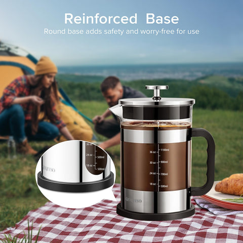 QUQIYSO French Press 80 mesh filter captures fines for cleaner coffee