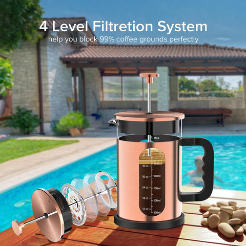 QUQIYSO French Press borosilicate glass carafe ready for hot water