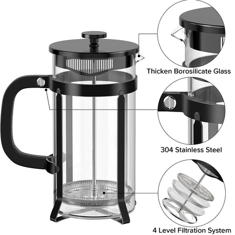 QUQIYSO French Press ergonomic design for easy pouring and consistent aroma