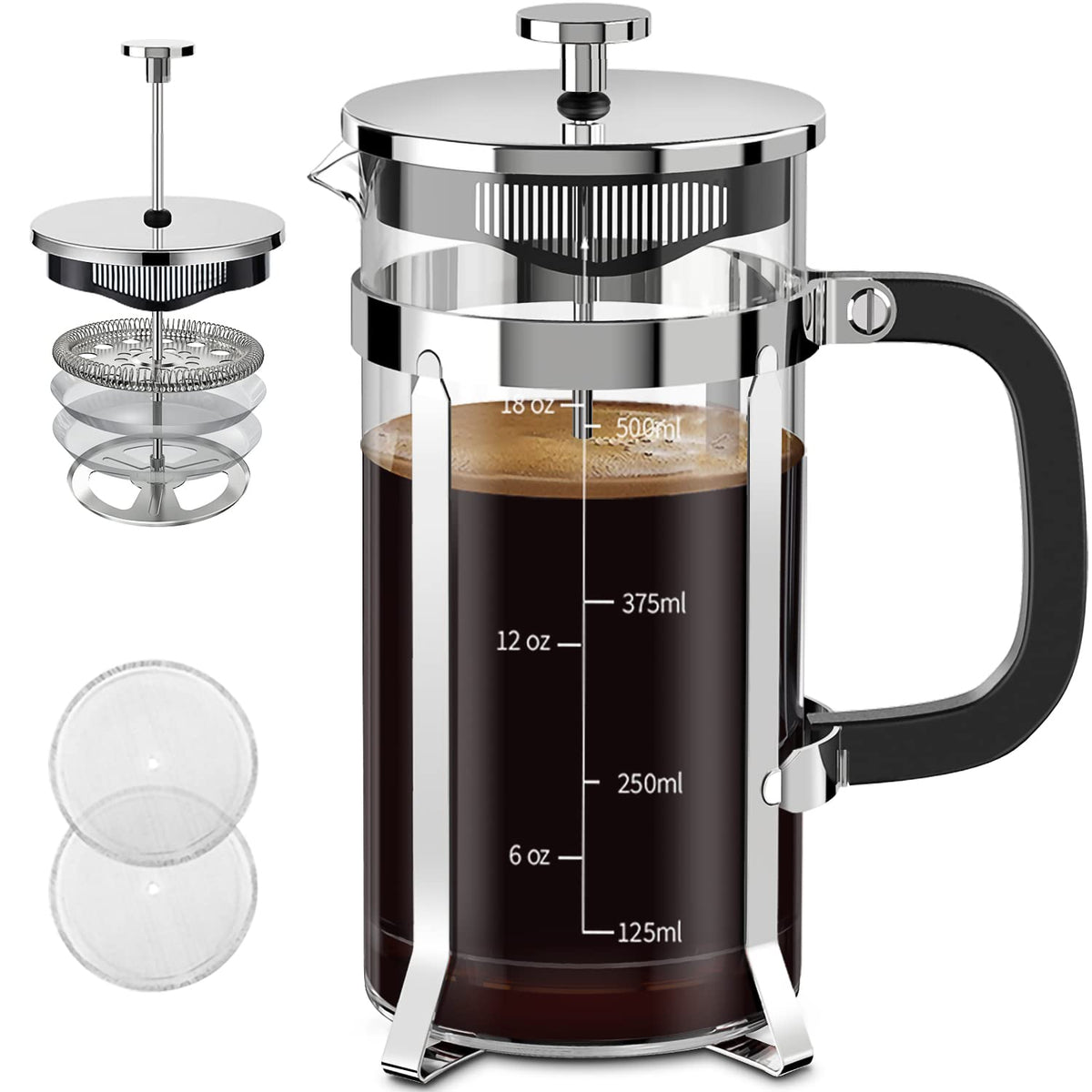 QUQIYSO French Press front view highlights durable materials for daily coffee