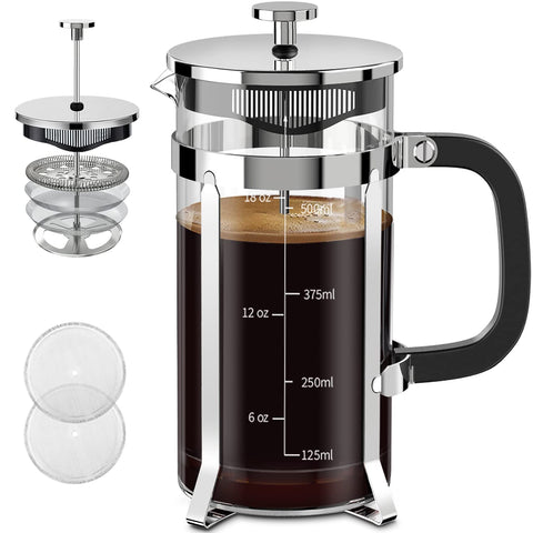 QUQIYSO French Press front view highlights durable materials for daily coffee