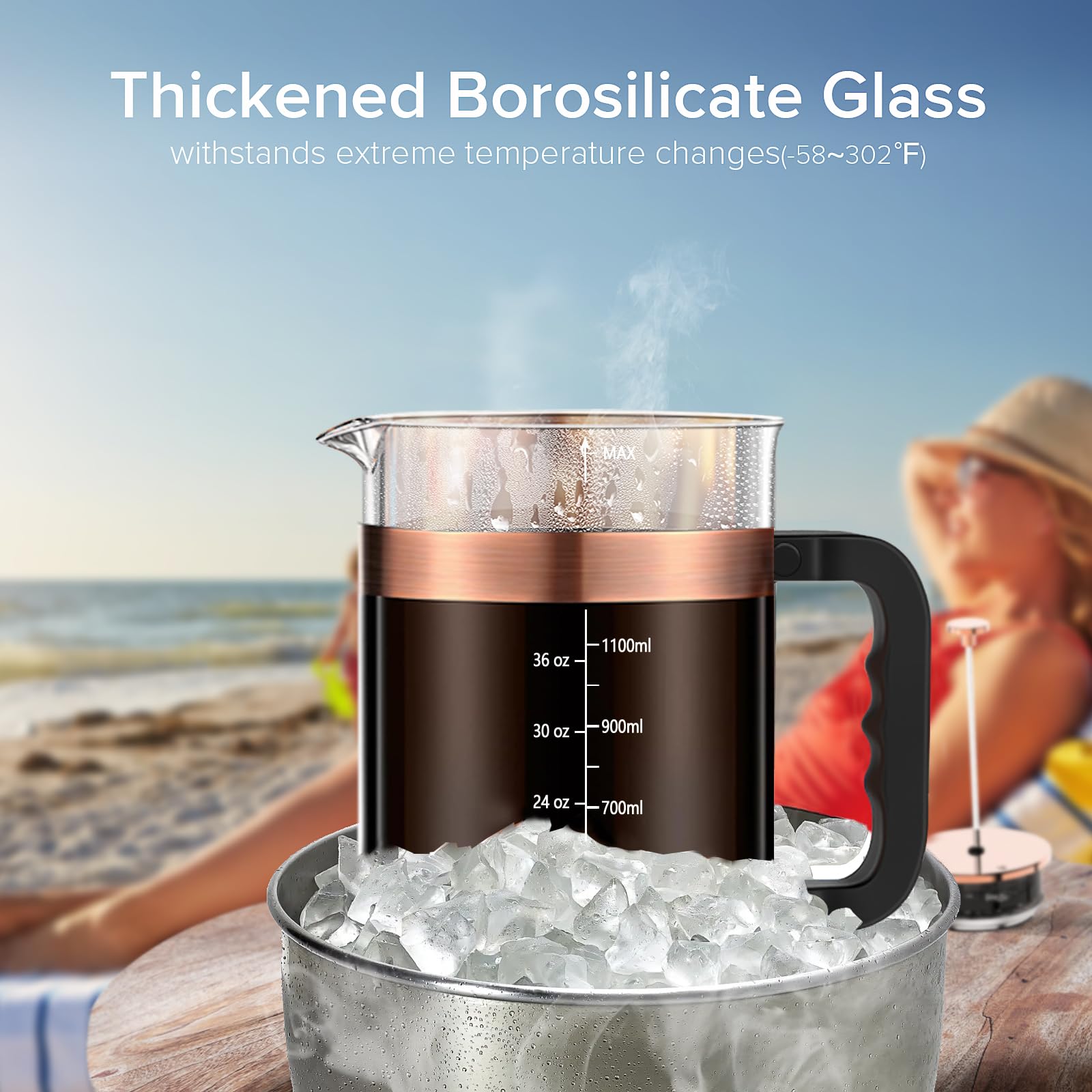 QUQIYSO French Press stainless steel filter and lid provide durable filtration and control.