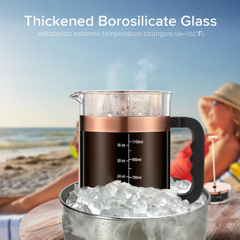 QUQIYSO French Press stainless steel filter and lid provide durable filtration and control.