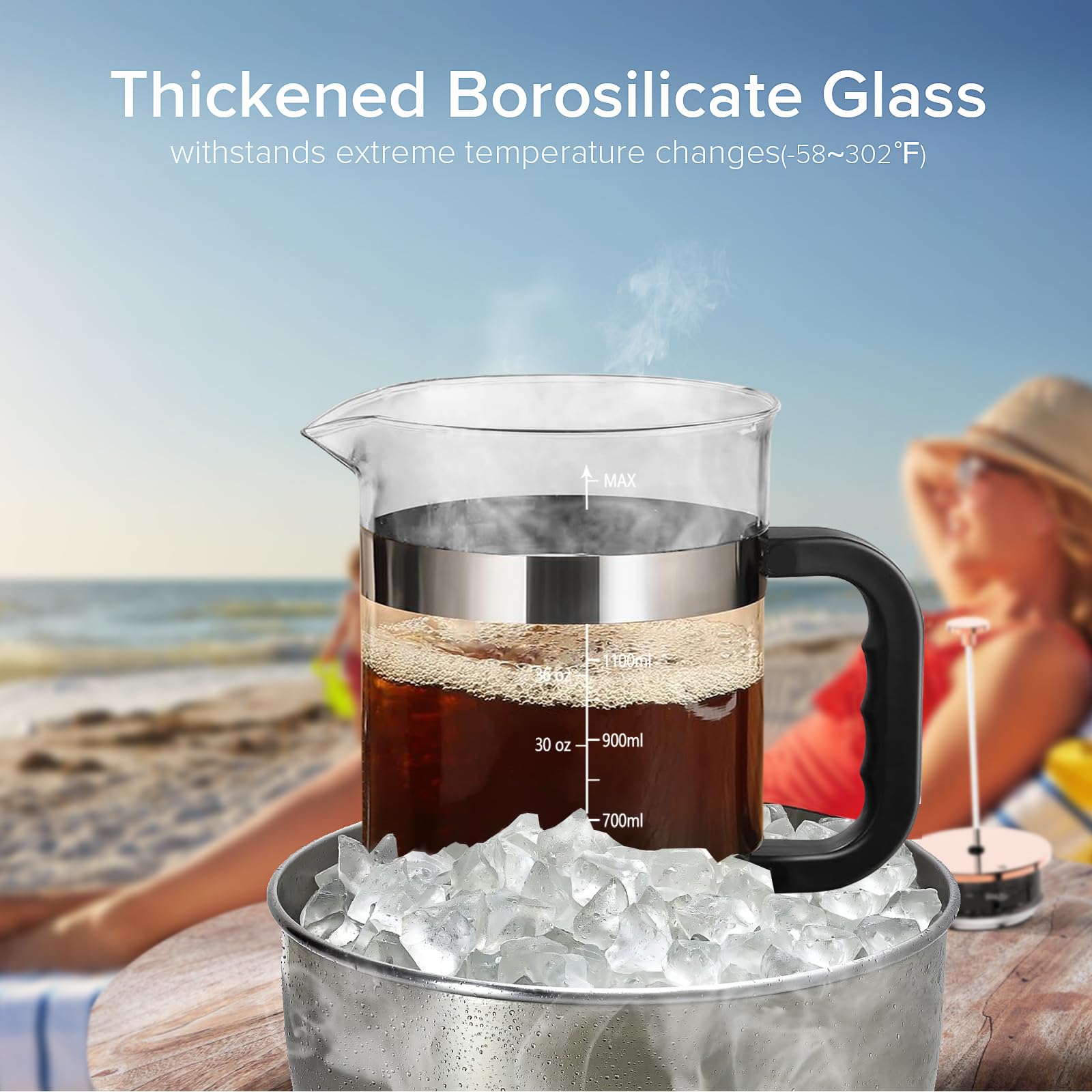 QUQIYSO French Press stainless steel lid highlighting durable construction