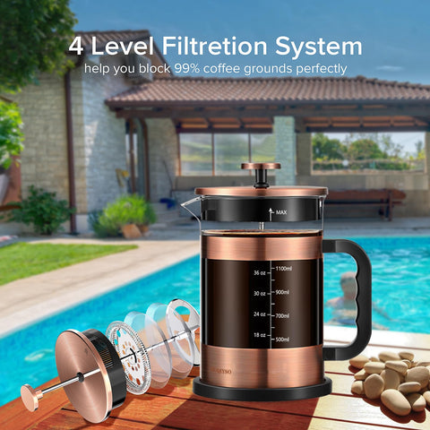 QUQIYSO French Press transparent beaker lets you watch crema forming.