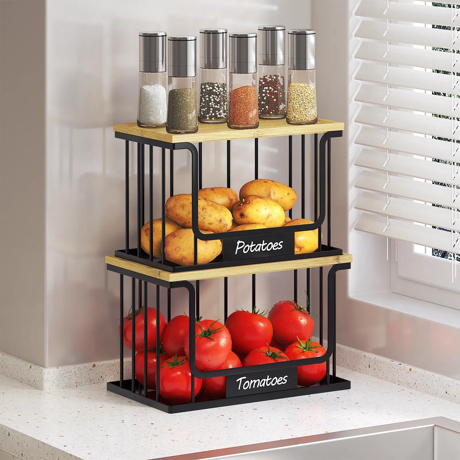 Quszmd stackable pantry organizer maximizes vertical space on countertops.