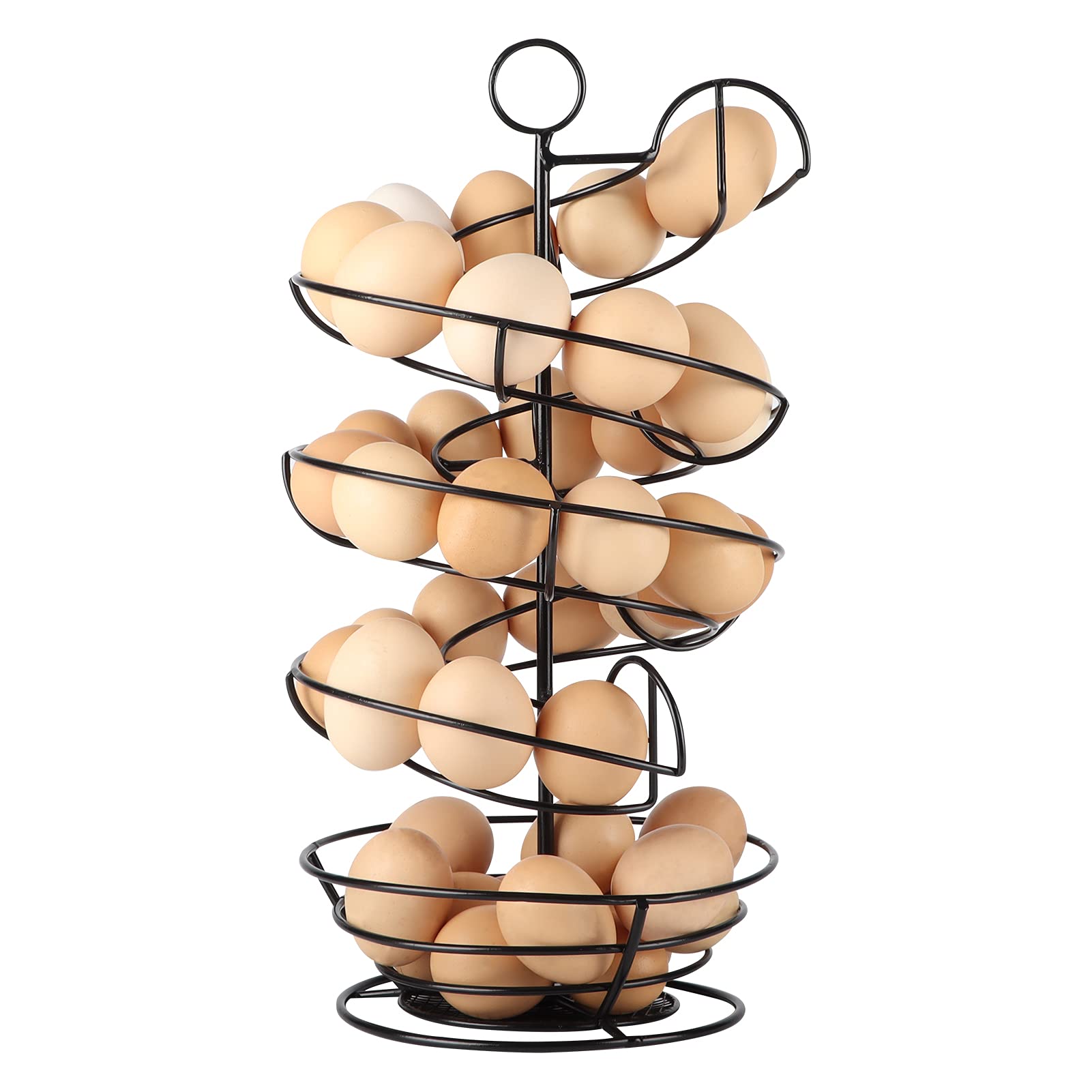QUTREY black metal egg skelter with basket for organized eggs.