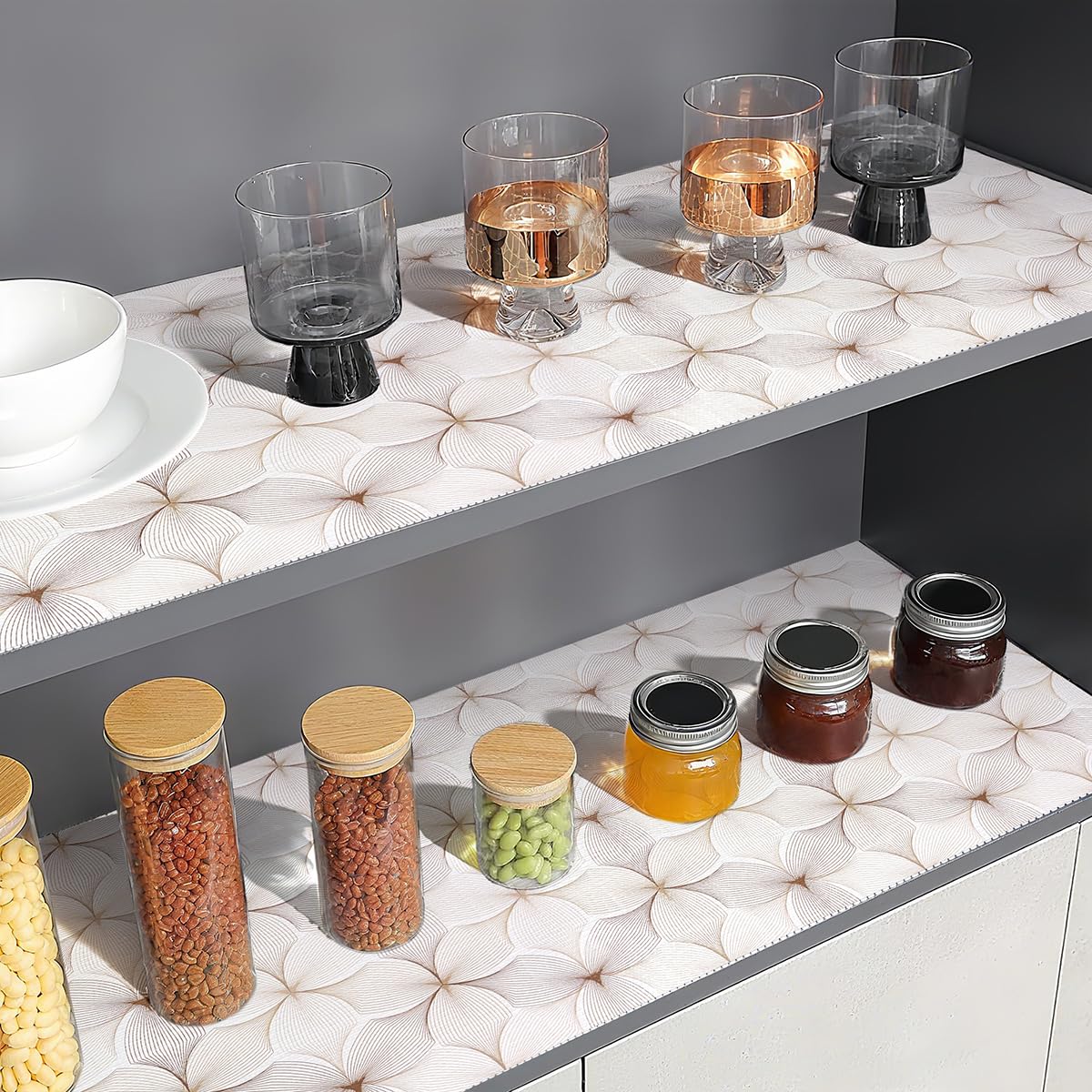 Quttisay waterproof shelf liner protects surfaces from spills and stains.