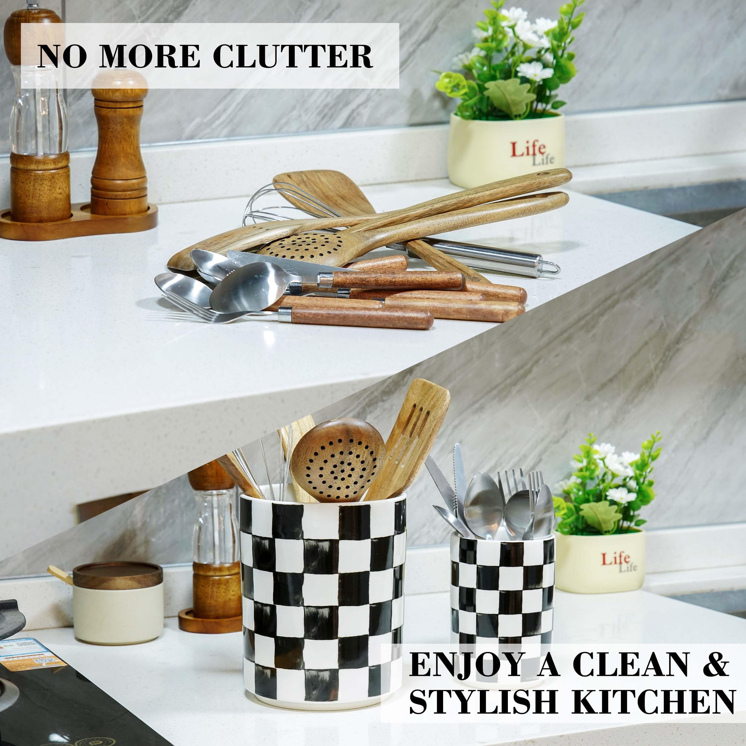 Quuavio Dual utensil holders on counter for versatile storage