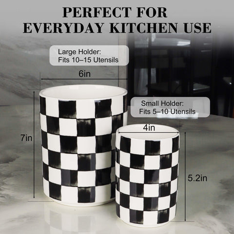 Quuavio Checkered Utensil Holder small ideal for spoons and forks