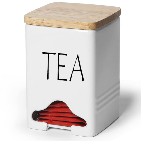 QUXIJA Tea Bag Holder with lid in white for organized tea time