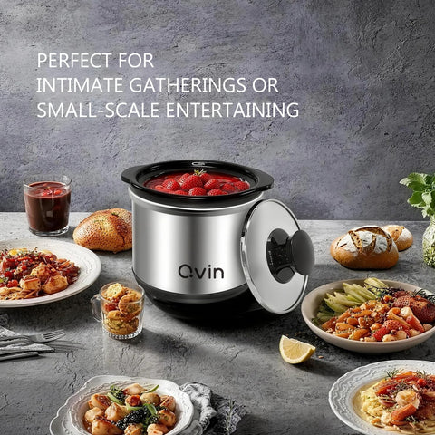Qvin mini slow cooker with glass lid showcases compact design for small kitchens.