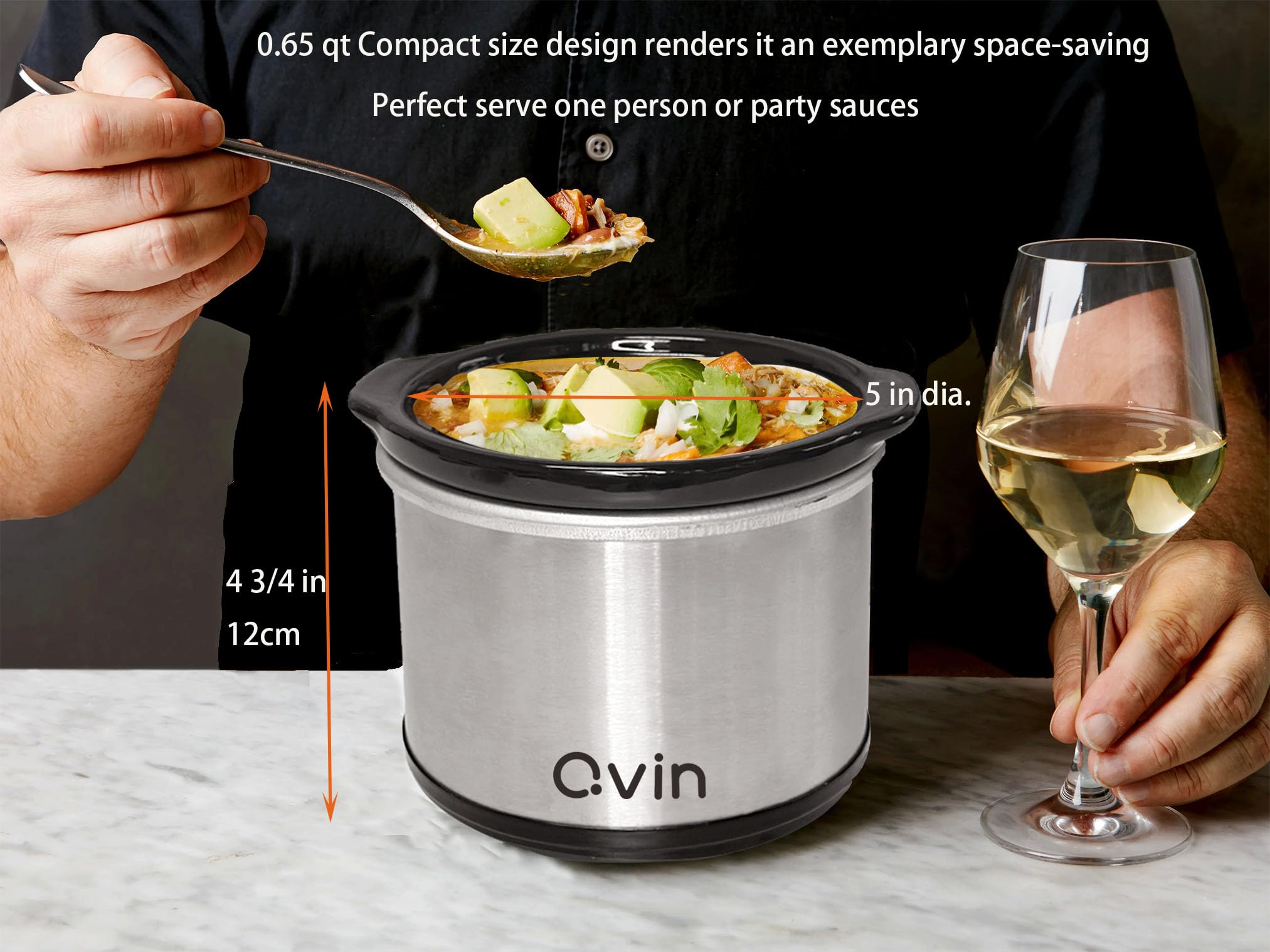 Qvin 0.65qt fondue pot keeps chocolate warm for dipping fruit.