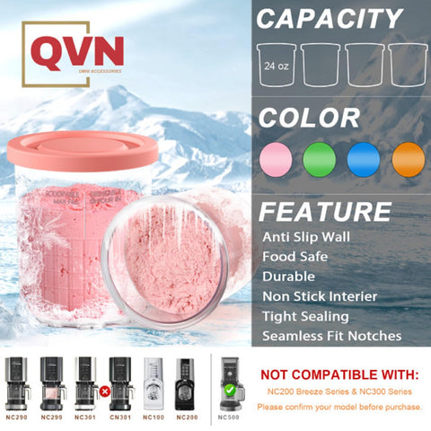 QVN Ninja Creami dishwasher-safe pint containers for quick cleaning.