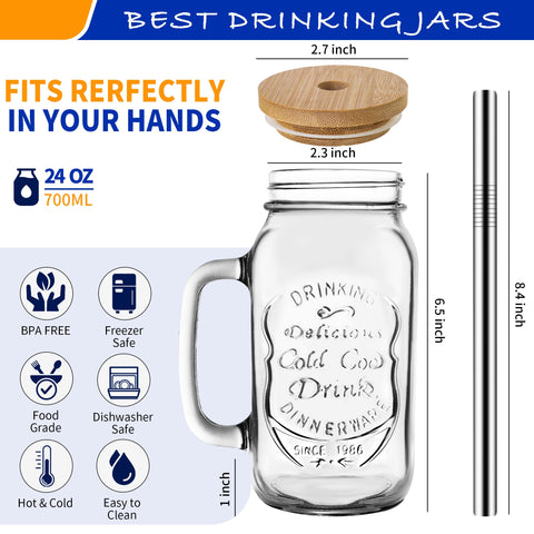 QWEZXO mason jar with bamboo lid and stainless straw keeps drinks fresh and stylish
