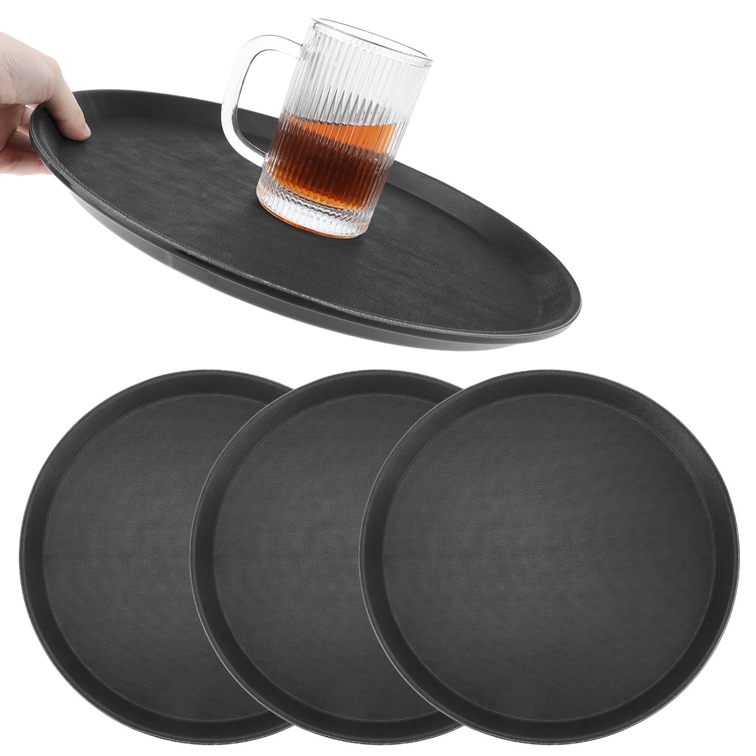 QWORK 14-inch round non-slip tray top view for stable serving and spills prevention.