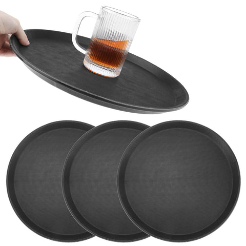 QWORK 14-inch round non-slip tray top view for stable serving and spills prevention.