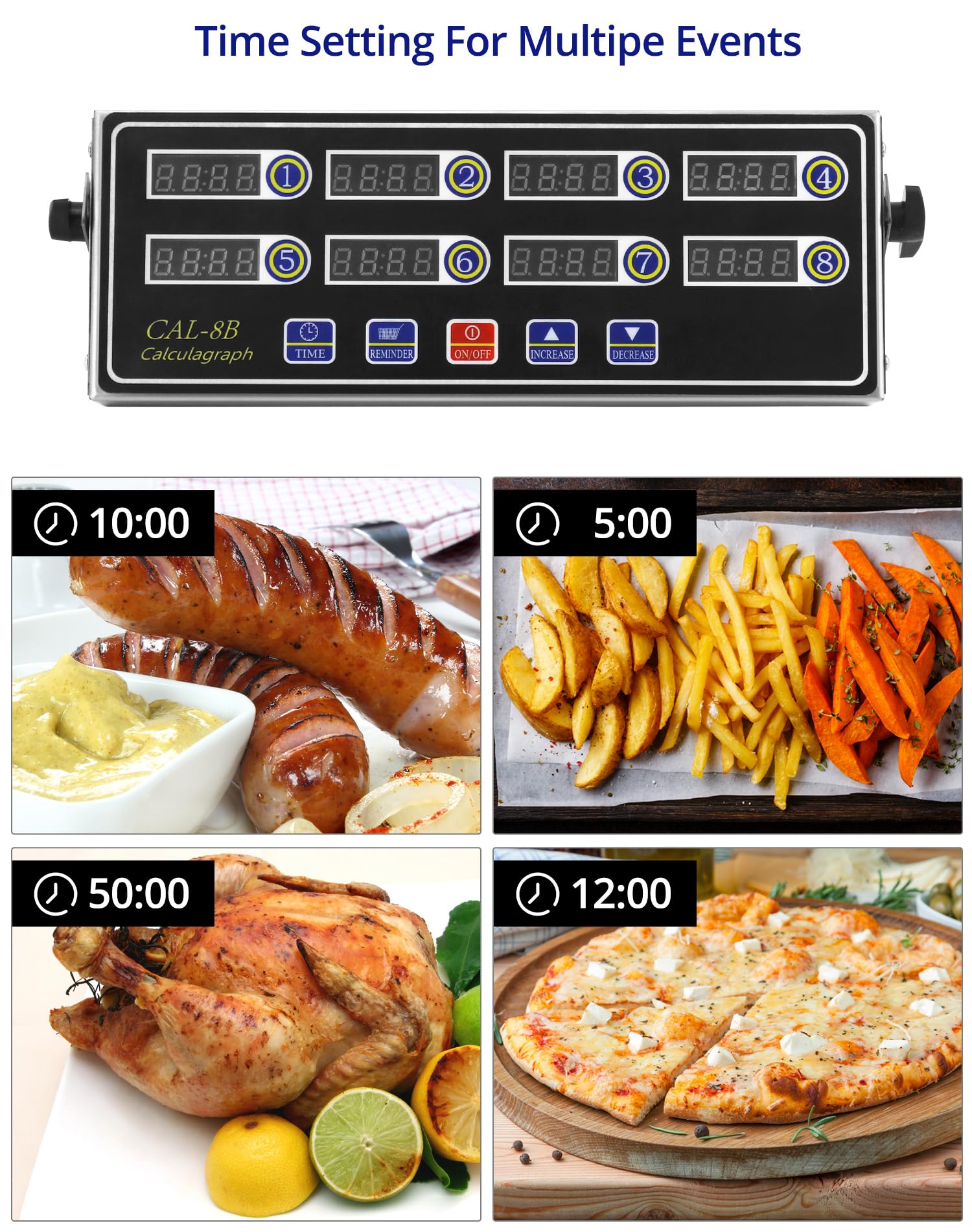 QWORK 8-channel dials enable simultaneous multi-stage cooking and reminders.
