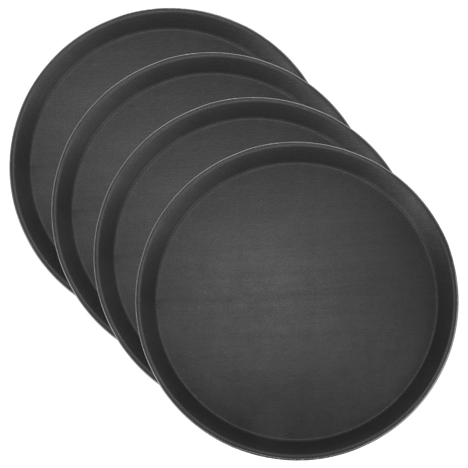 QWORK kitchen service scene with black round trays for professional presentation.