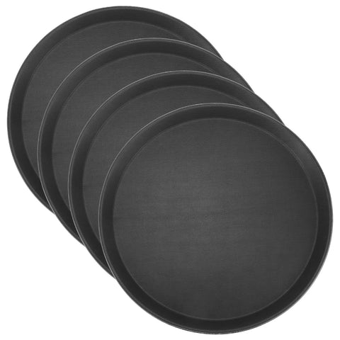 QWORK kitchen service scene with black round trays for professional presentation.