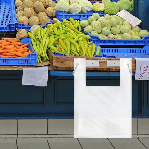 QWORK store counter setup demonstrates practical bag organization.