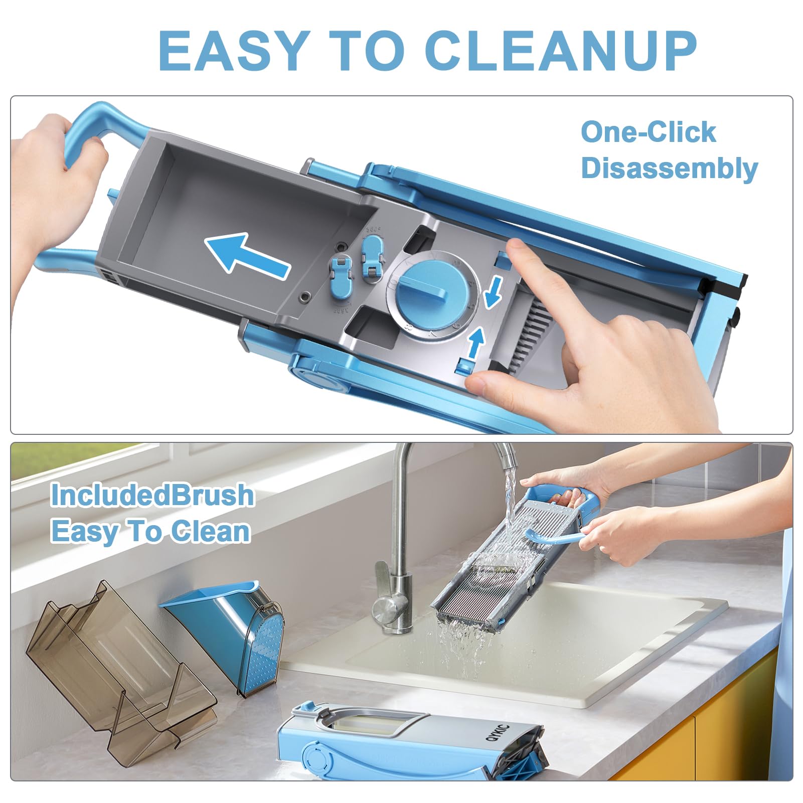 QYKIC dishwasher-safe materials and rust-free blades for easy maintenance.