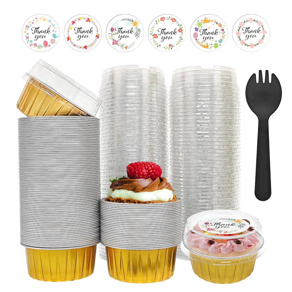 QZV aluminum cupcake liners with lids, 100-pack, ideal for organized baking and gifting.