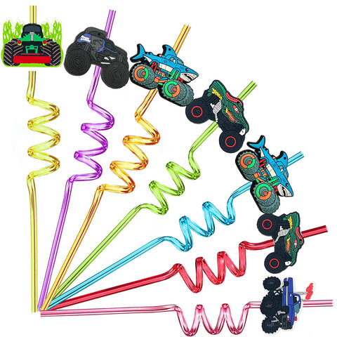 QZYCMHOO monster truck straws in collection showing colorful options for parties