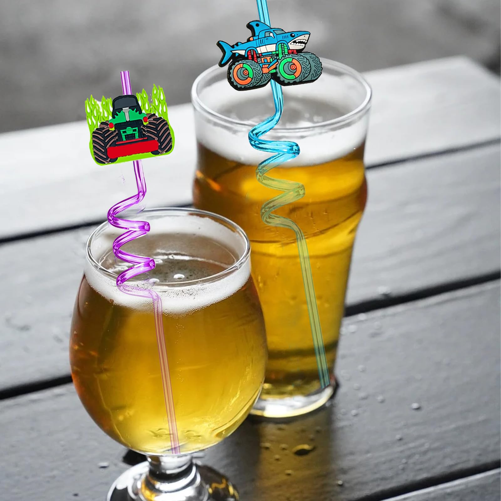 QZYCMHOO monster truck straws in eight colors for vibrant beverages