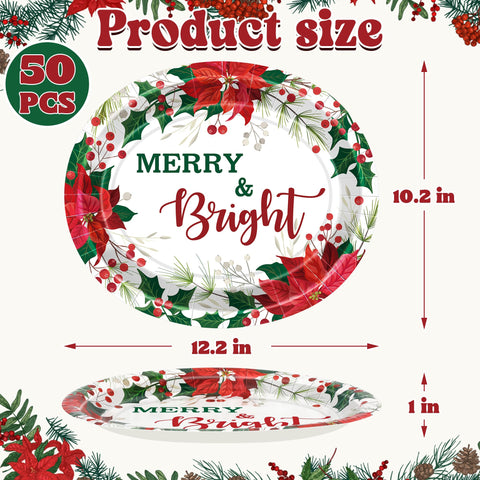 QZYL disposable Christmas plates with holly berries for a vibrant table setting.