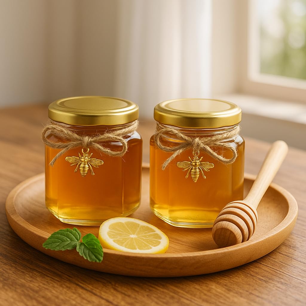 R DRURLCD wooden dipper paired with honey jar for easy serving