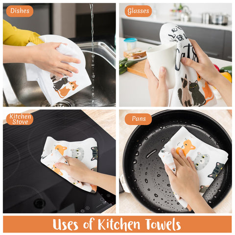 R HORSE towels decorate kitchen and bathroom spaces with cat art.