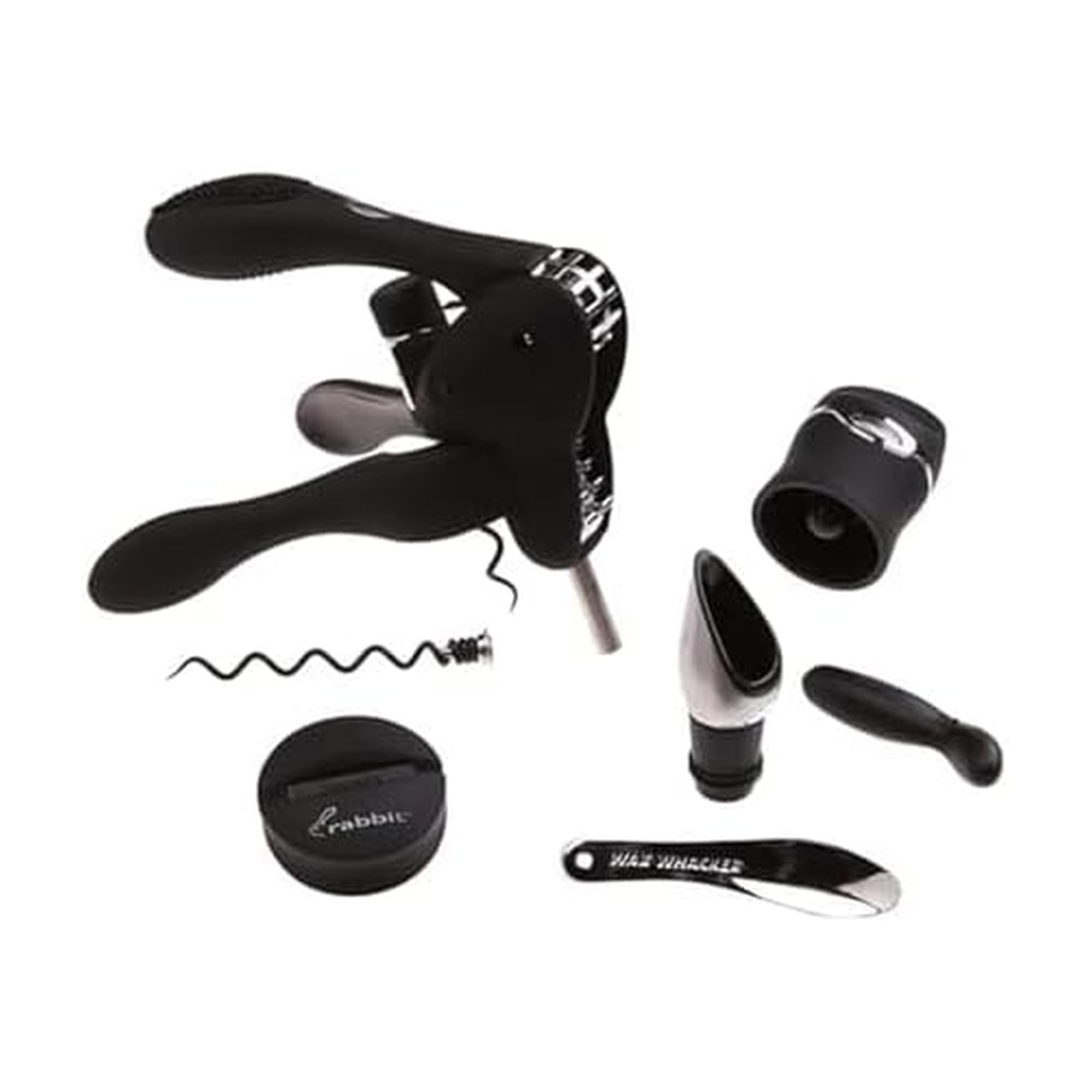 Rabbit 6-Piece Wine Opener Kit in black for versatile home bar use