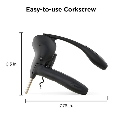 Rabbit lever corkscrew in use, smoothly extracting a cork.