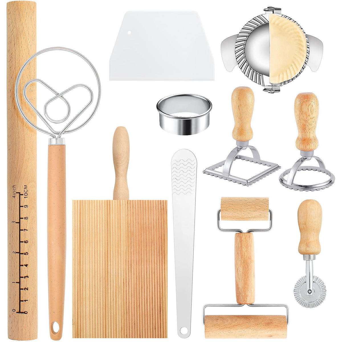 RABOKASI pasta tools rolling pin with scales for precise dough rolling