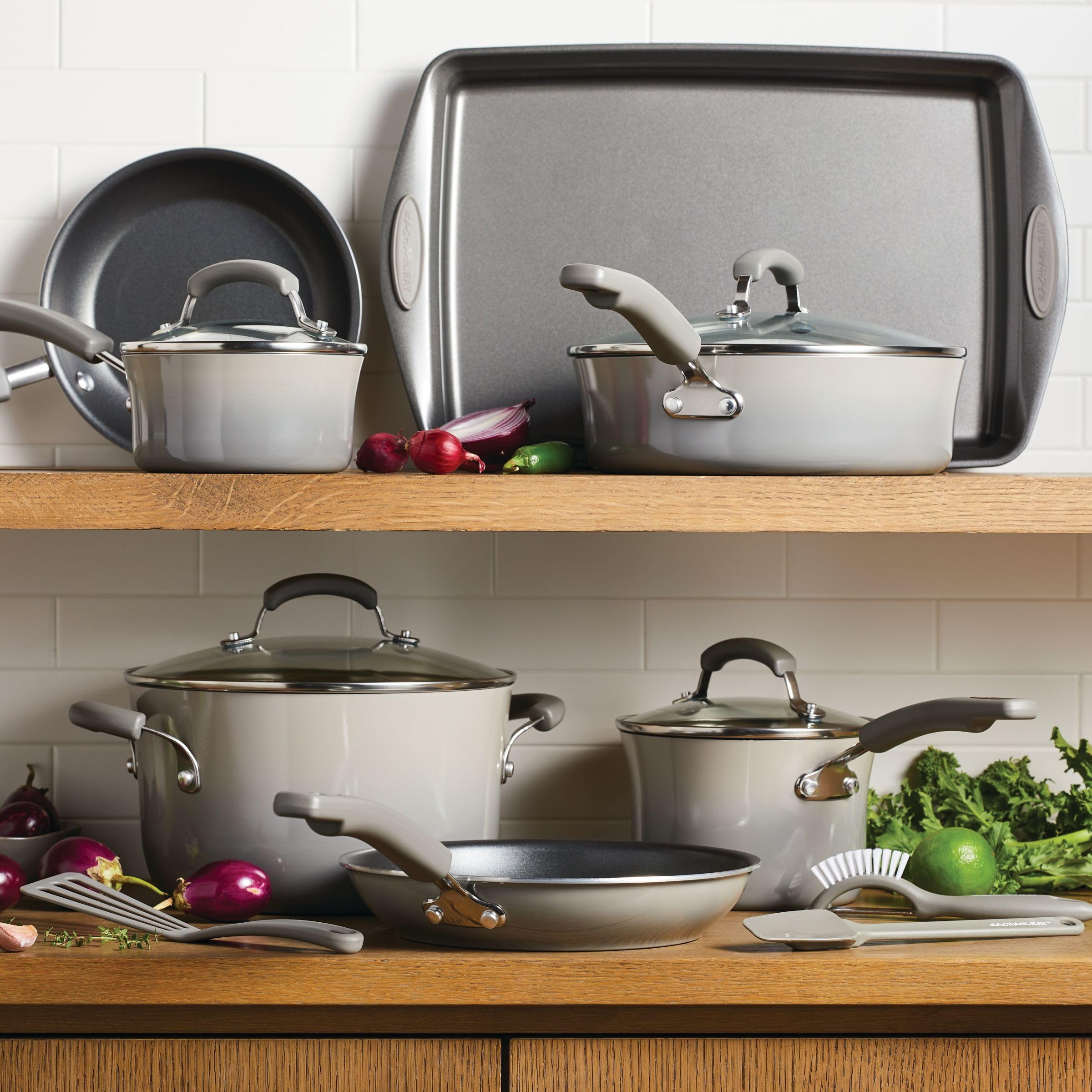 Rachael Ray Brights saucepans with lids offer precise heat control and easy pouring.