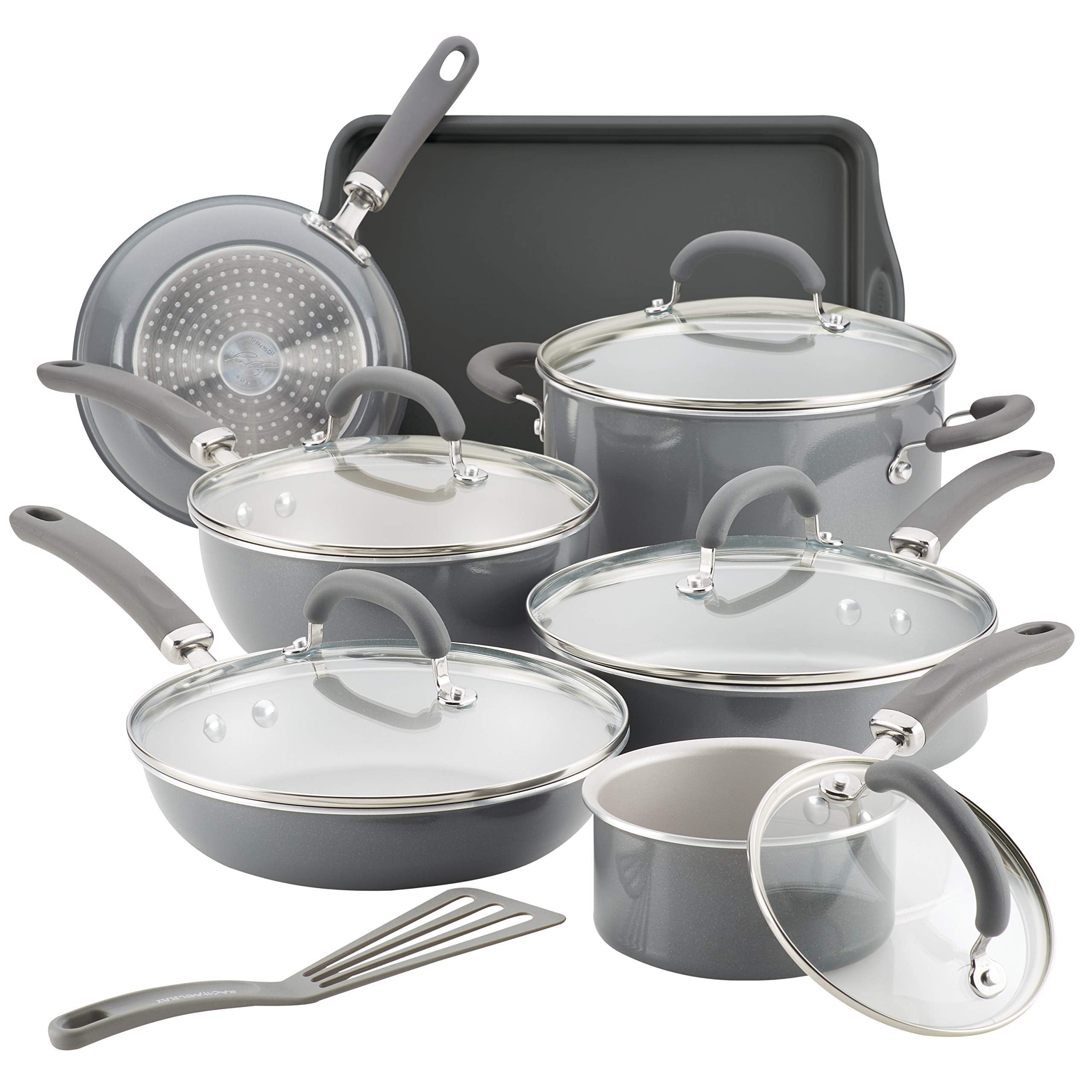 Rachael Ray Create Delicious 13-piece set front view with versatile pots for everyday meals