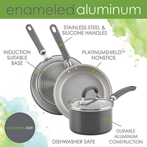 Rachael Ray gray shimmer exterior and ergonomic handles for confident control