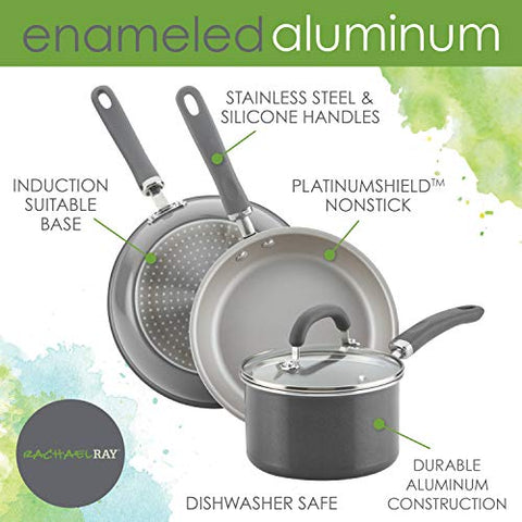 Rachael Ray gray shimmer exterior and ergonomic handles for confident control